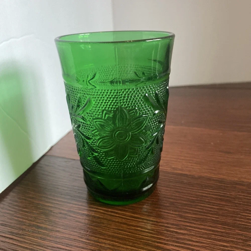 Vintage Anchor Hocking Sandwich Forest Green Oatmeal  5 oz Juice Glass